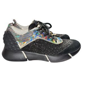 Elena Iachi Sneakers Extralight Black with Glitter Silver Holographic Women's 8